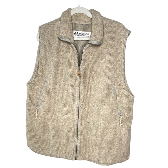 VINTAGE Fuzzy Speckled Columbia Beige Vest Large Women's - Picture 1 of 13